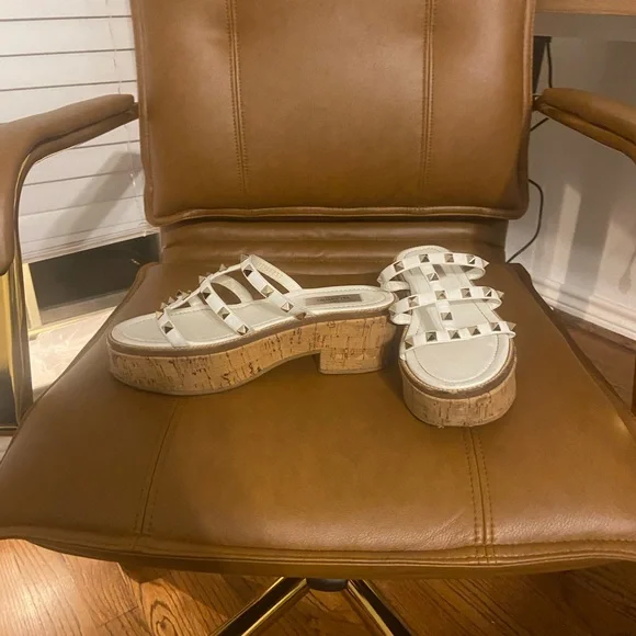 Valentino Rockstud white Cork Platform Mule Shoes Sandal Women's 37
